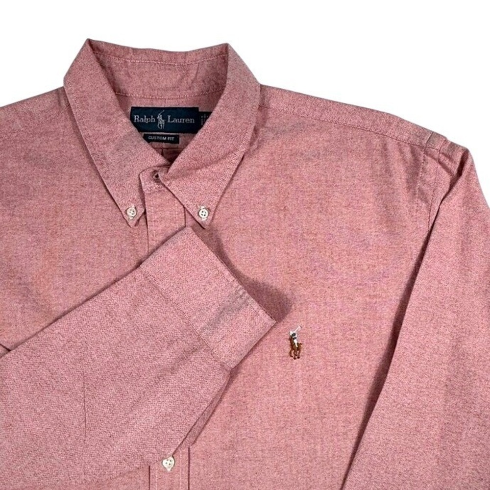 Ralph Lauren Custom Fit Button Down Shirt Heathered Red Long Sleeve Mens XXL